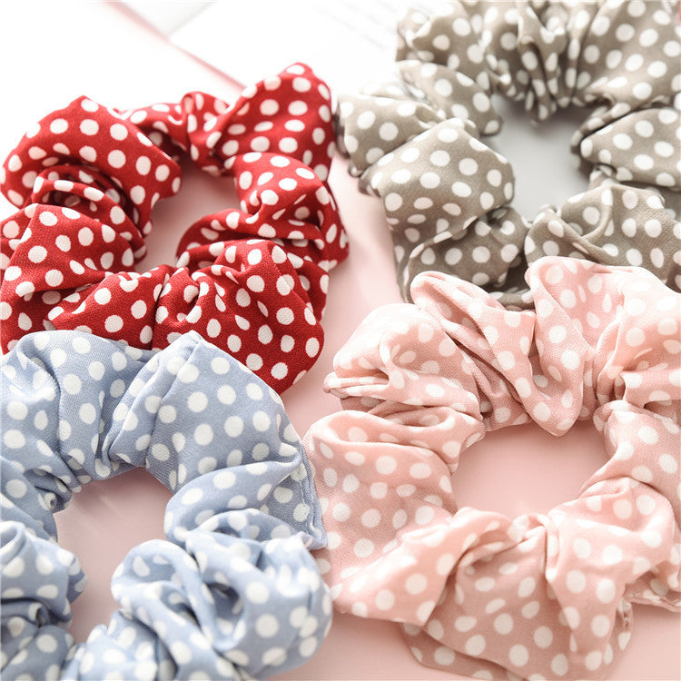 Wholesale 12pcs Hair Tie Rubber Band Large Polka Dot Chiffon Cloth Circles Hair Scrunchies ACC-HS-SanTai014