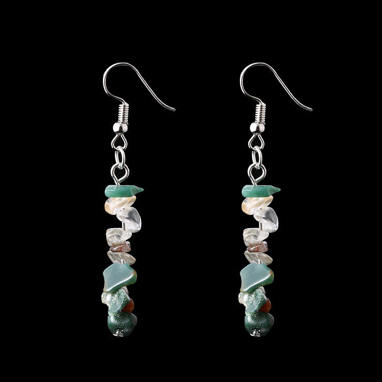Wholesale Irregular Natural Crystal Stone Beaded Alloy Earrings ACC-ES-HanX001