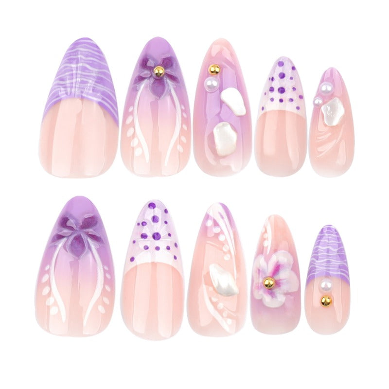 Wholesale 24 Pieces/box Purple Flower Nails Kits Nail Stickers ACC-NS-LeFan181