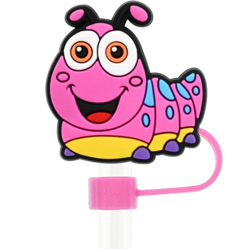 Wholesale Random 100pcs Cartoon Insect Series 10mm PVC Soft Straw Tube Cap ACC-SCR-RYY145