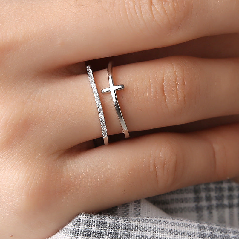 Wholesale Double Cross Open Ring In Gold Copper Geometric Unisex Jewelry Accessory For Everyday Wear And Gifts