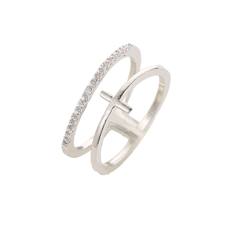 Wholesale Double Cross Open Ring In Gold Copper Geometric Unisex Jewelry Accessory For Everyday Wear And Gifts
