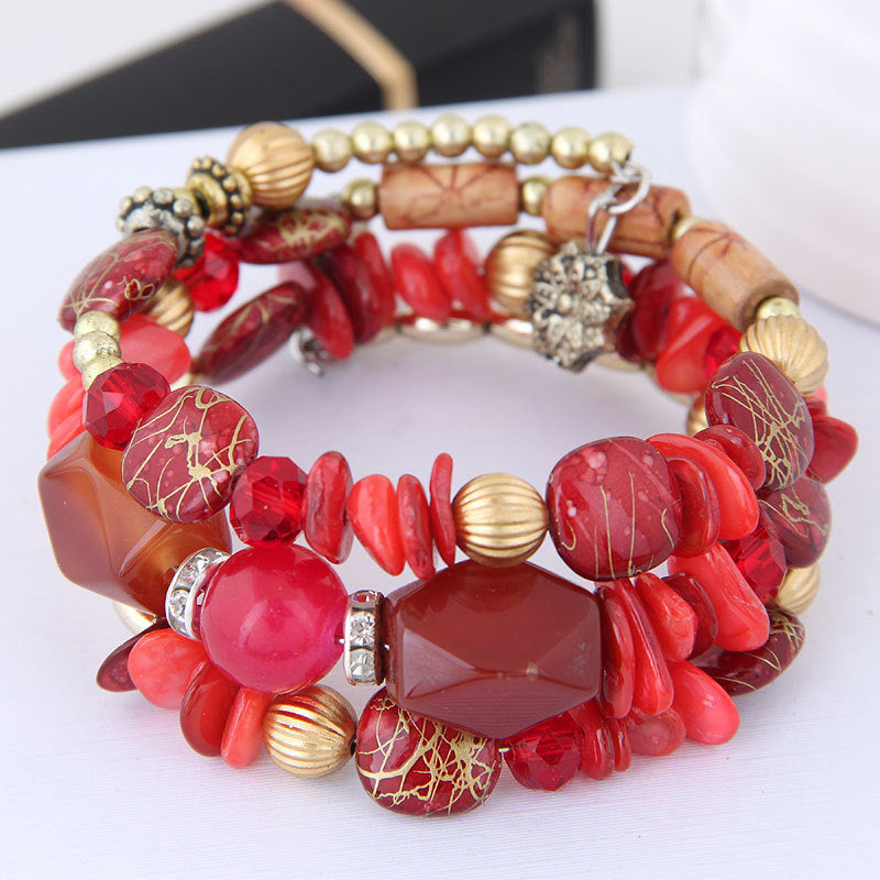 Wholesale Boho Style Kauri Crystal Mixed Multi-layered Bracelet Layered Bracelet Set ACC-BT-Weiy020