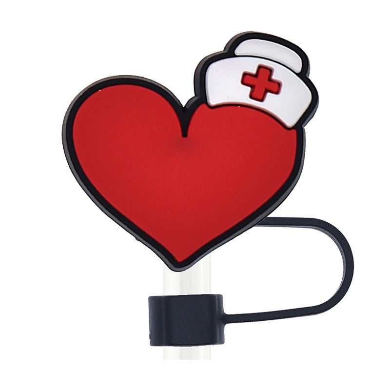 Wholesale Random 100pcs Doctor Nurse Series 10mm PVC Soft Straw Tube Cap ACC-SCR-RYY133