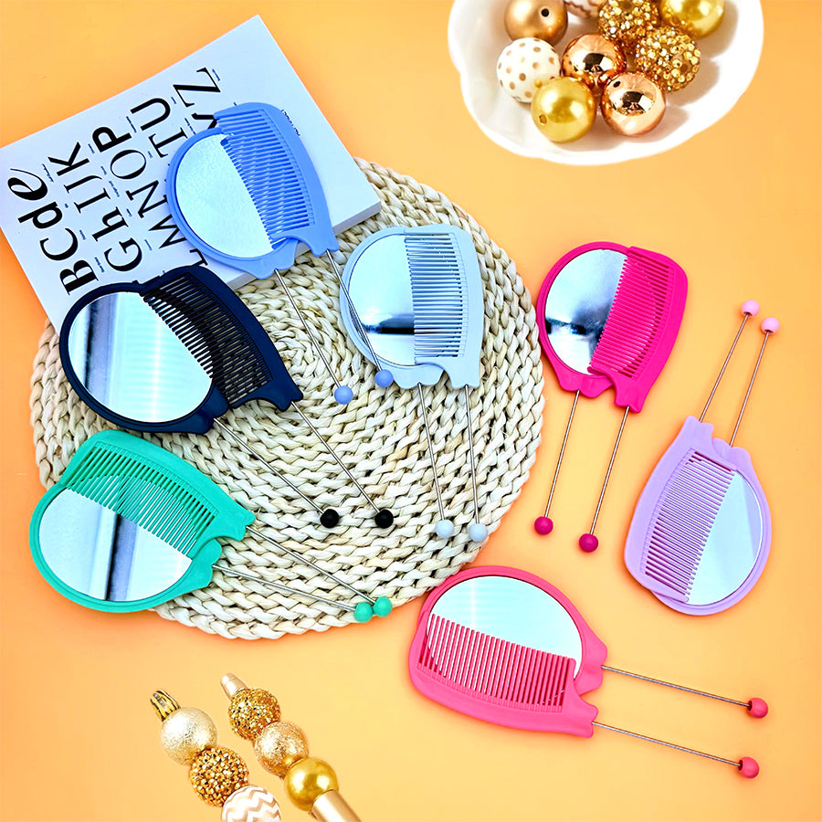 Wholesale Beadable Comb+Mirror Set Portable DIY Beaded Makeup Mirror Comb Gift ACC-MR-JinBN001
