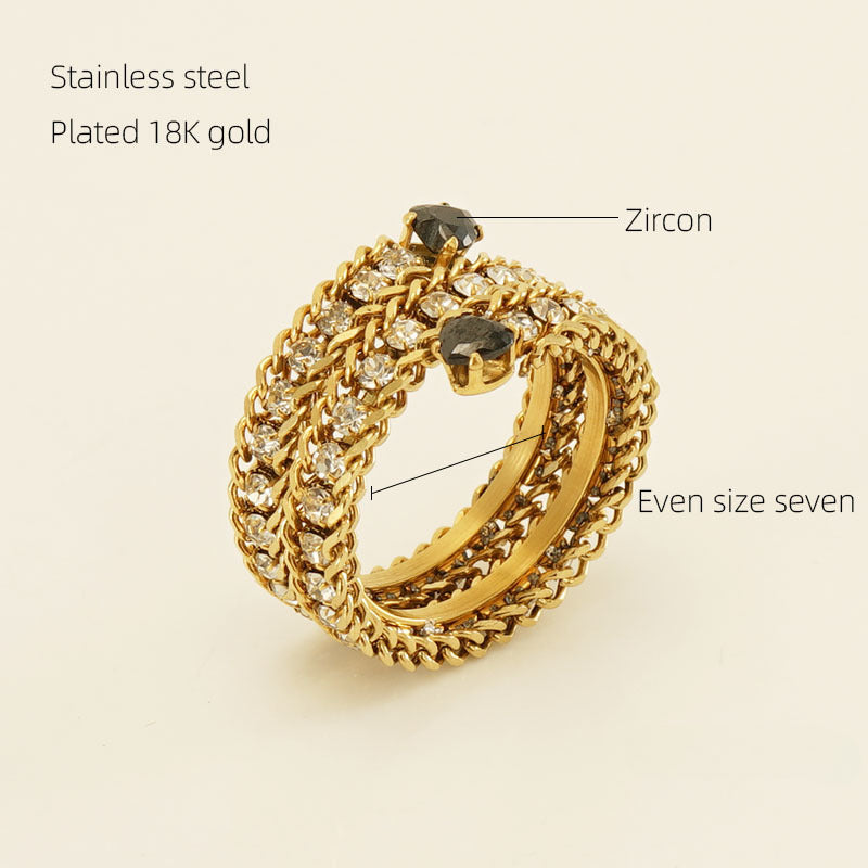 Wholesale Stainless Steel 18k Full Diamond Multi-layer Open Adjustable Rings ACC-RS-ZhongXin007