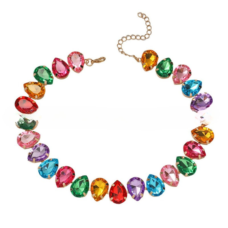 Wholesale Exaggerated Geometric Love Color Rhinestone Clavicle Necklace ACC-NE-JunJie012