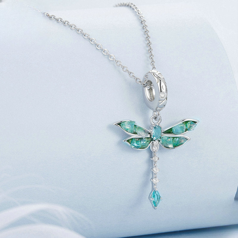 Wholesale Vintage Green Dragonfly Diy Pendant with S925 Sterling Silver Insect Beads Pendant ACC-PT-YinZhiyun001