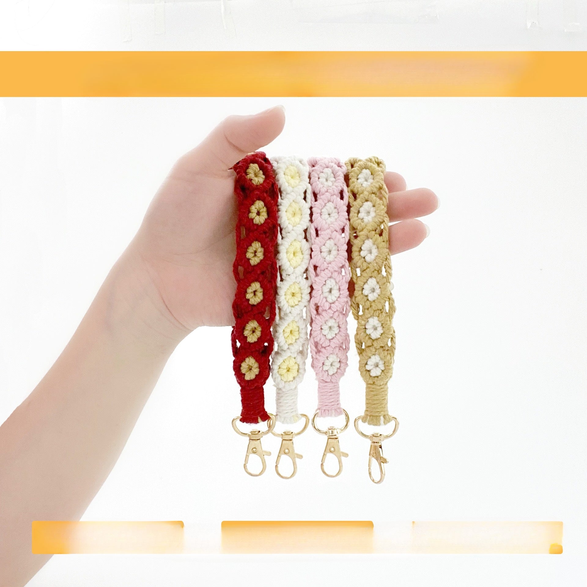 Wholesale Flower Rose Hand-woven Keychains Lanyard Keychain ACC-KC-Huaien003