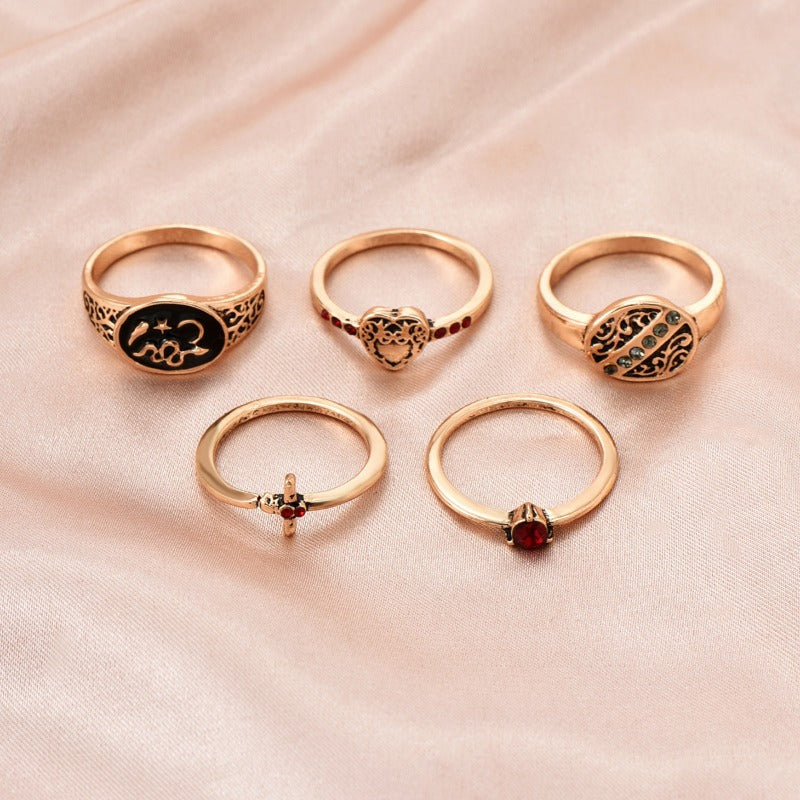 Wholesale Retro 5-piece Hip-hop Snake Cross Diamond Rings ACC-RS-GaoTu003