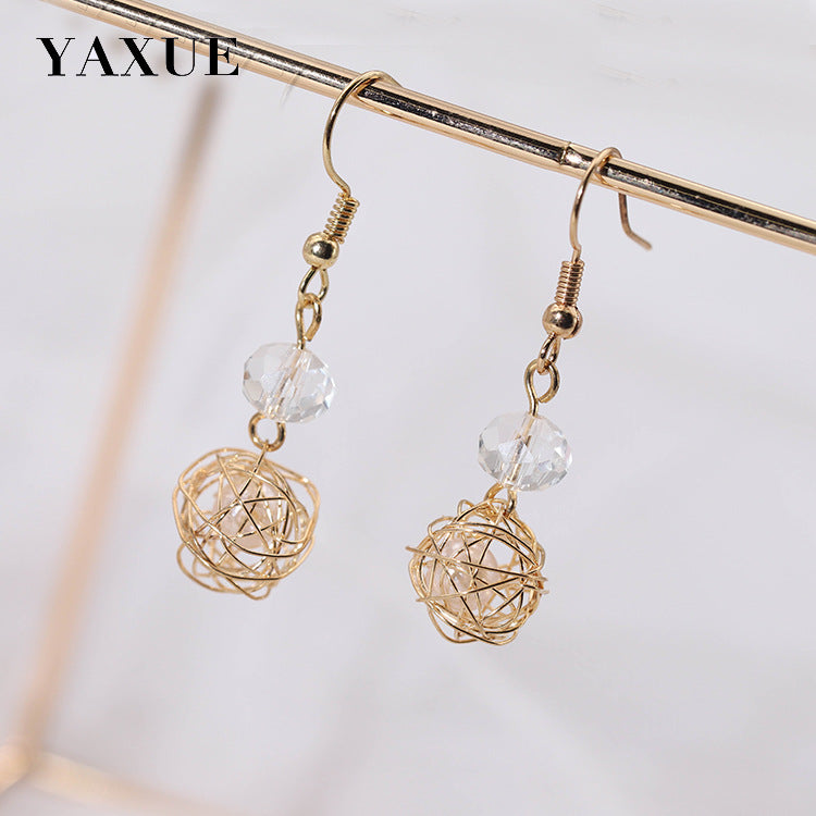 Wholesale  hollow metal ball pearl earrings