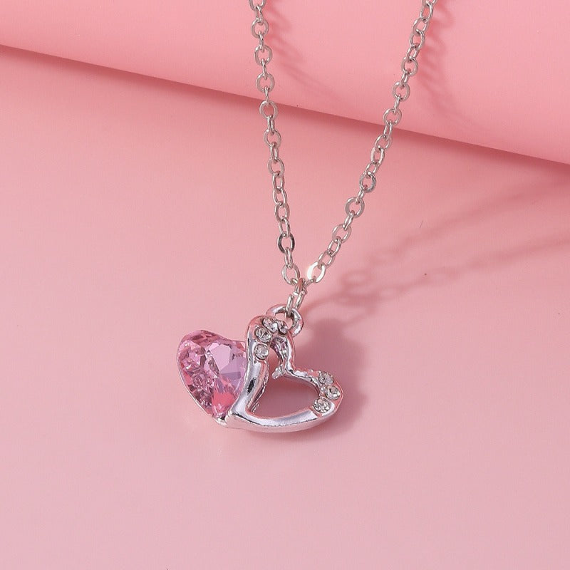 Wholesale Valentine's Day Pink Gem Heart Necklace ACC-NE-YueSen019