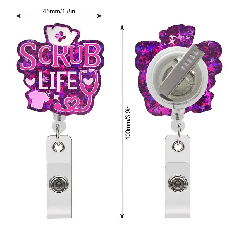Wholesale Acrylic Glitter Doctor Nurse Telescopic Rotating Clip Badge Scroll Keychain ACC-KC-LingYu005
