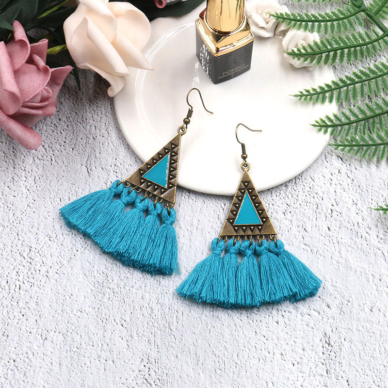 Wholesale Fashion Long Wool Tassel Earrings Statement Dangles Party Wear Boutique Resale