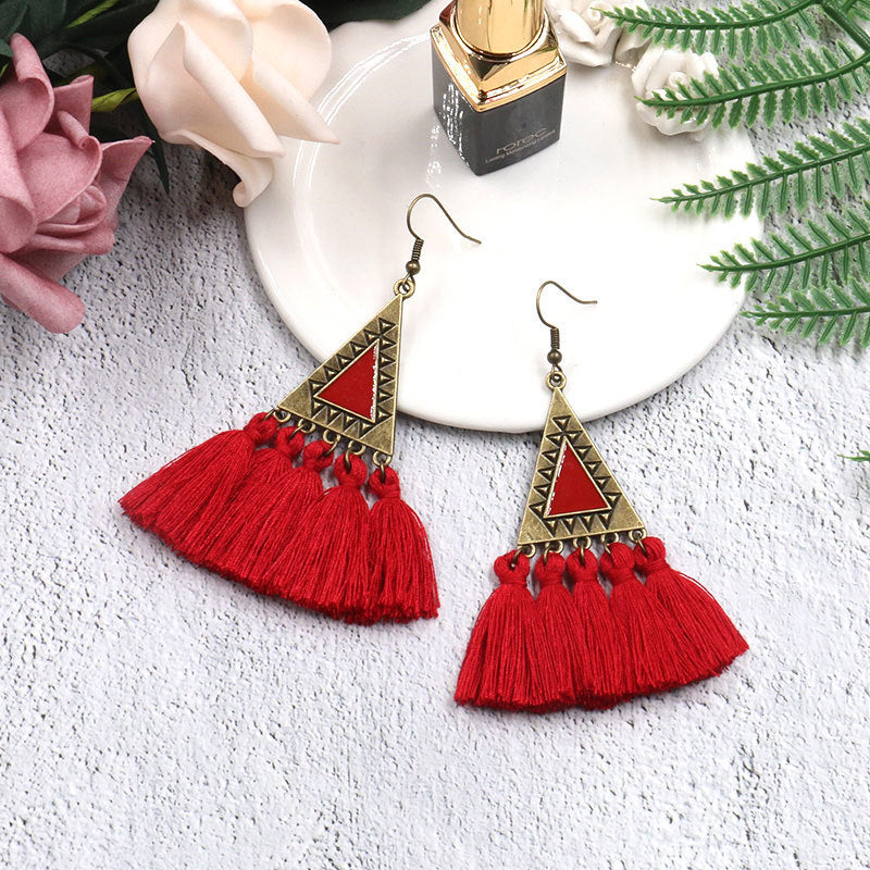Wholesale Fashion Long Wool Tassel Earrings Statement Dangles Party Wear Boutique Resale