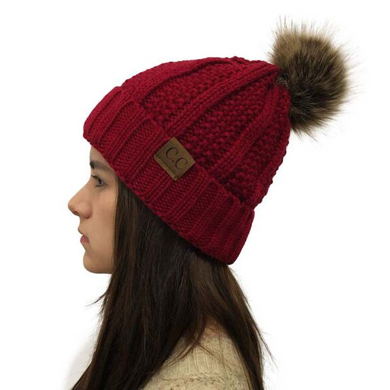 Wholesale Detachable Wool Ball Cuff Knitted Hat ACC-HT-Xiongk003
