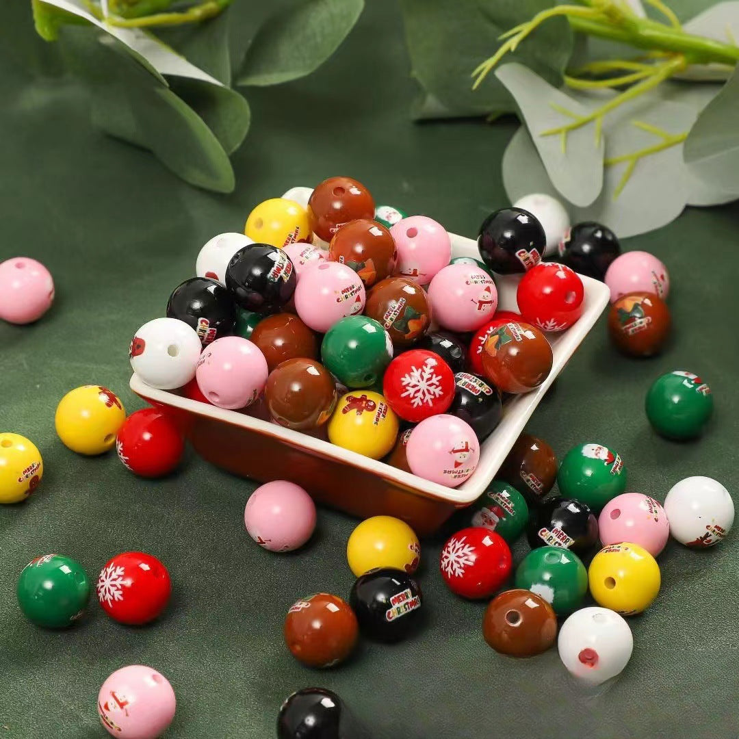 Wholesale 20pcs 16mm Christmas Color Printed Acrylic Round Beads DIY Bead Accessories ACC-BDS-ZhiXiang003