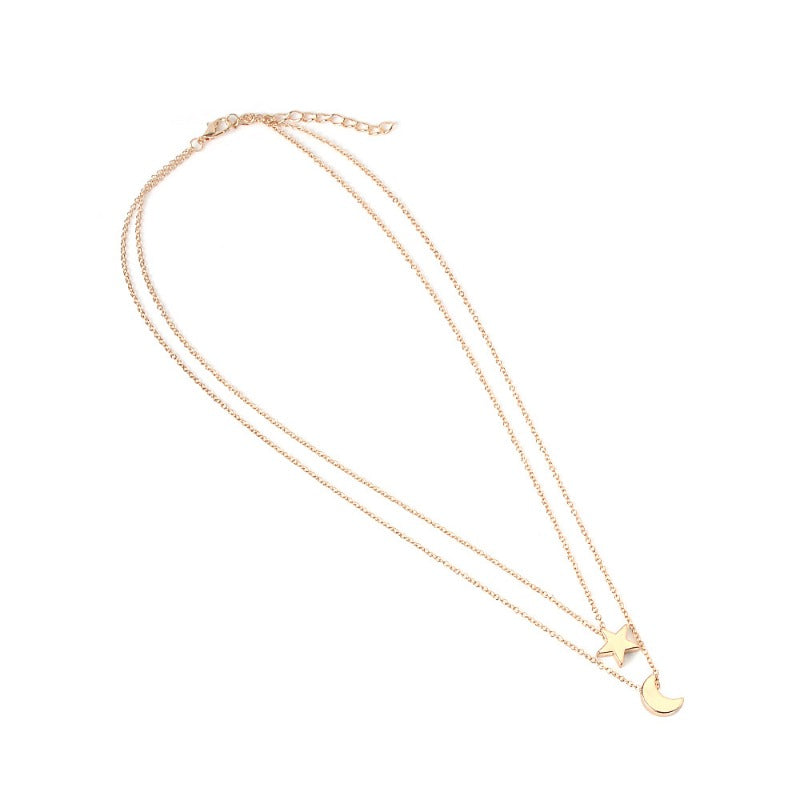 Wholesale Star Moon Pendant Short Simple Double Layer Clavicle Chain ACC-NE-zhiyu009