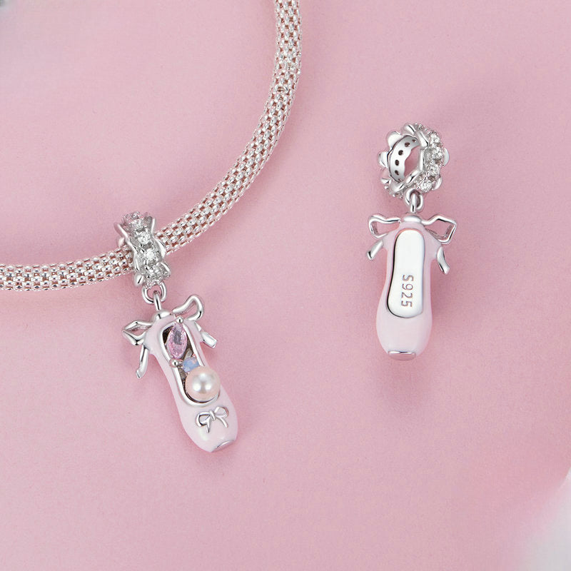 Wholesale Pink Sweet Ballet Shoes DIY Pendant Accessories S925 Sterling Silver Bracelet Beads Charms ACC-CHS-YinZhiyun002
