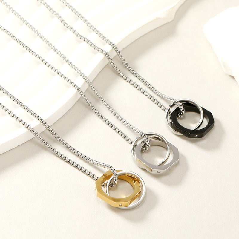 Wholesale Love Letter Double Ring Pendant Sweater Chain Stainless Steel Necklaces ACC-NE-WangG006