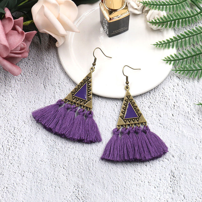 Wholesale Fashion Long Wool Tassel Earrings Statement Dangles Party Wear Boutique Resale