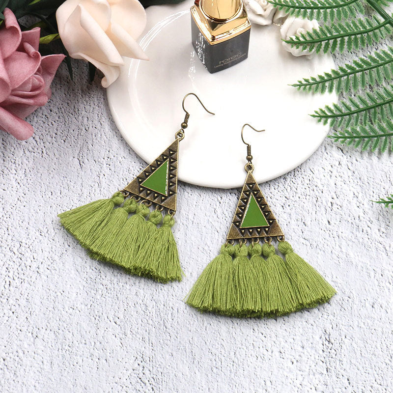 Wholesale Fashion Long Wool Tassel Earrings Statement Dangles Party Wear Boutique Resale