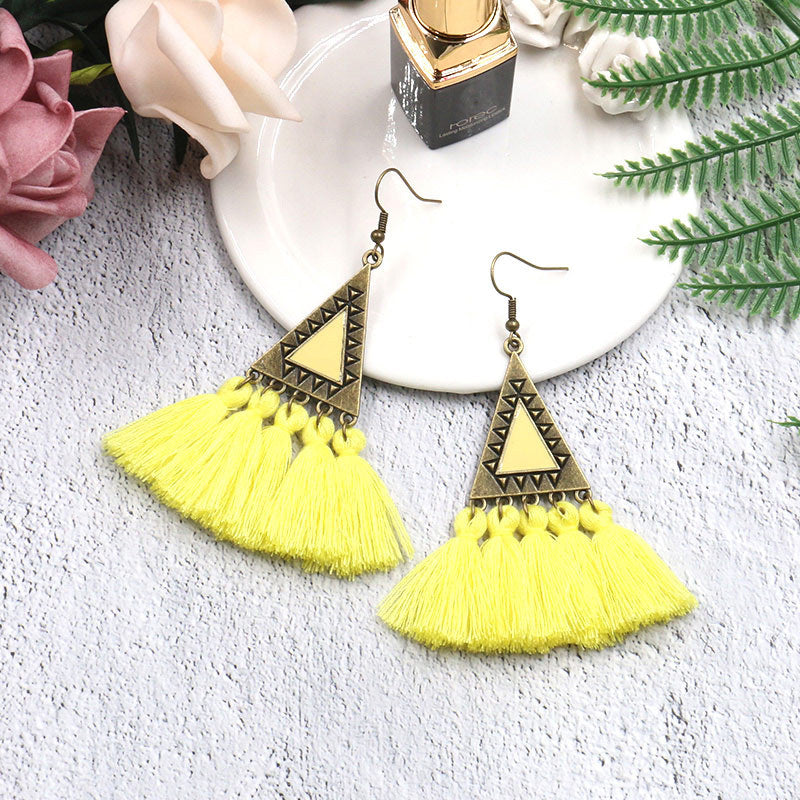 Wholesale Fashion Long Wool Tassel Earrings Statement Dangles Party Wear Boutique Resale