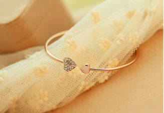 Wholesale full diamond heart shaped love open gold plated bracelet