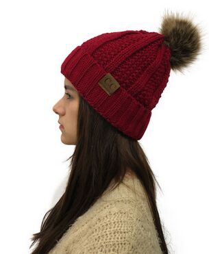 Wholesale Detachable Wool Ball Cuff Knitted Hat ACC-HT-Xiongk003