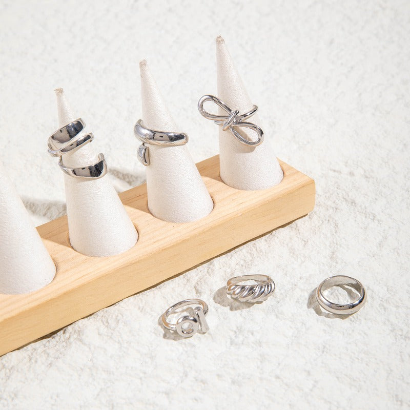 Wholesale 6pcs Geometric Arc Irregular Open Ring Retro Bow Ring ACC-RS-YongGe012