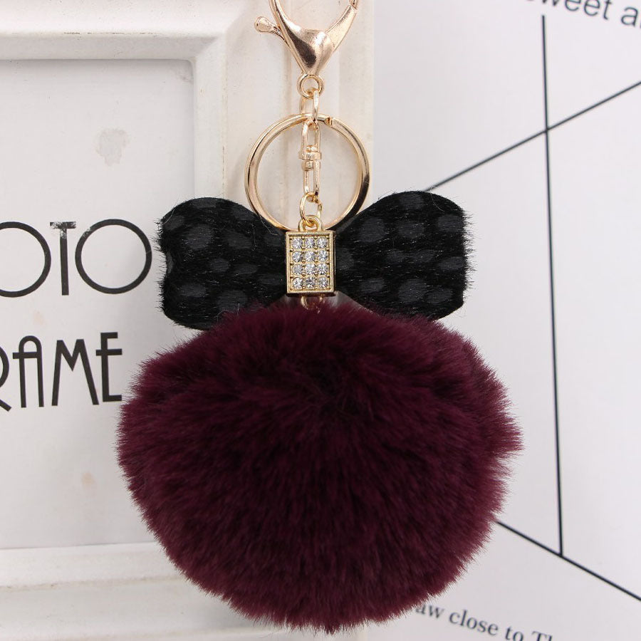Wholesale 8CM Leopard Print Bow Fur Ball Alloy Keychain