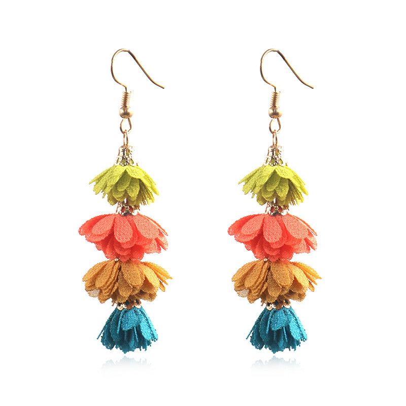 Wholesale Fabric Flower Tassel Earrings Bohemian Chic Jewelry Accessory for Everyday Wear