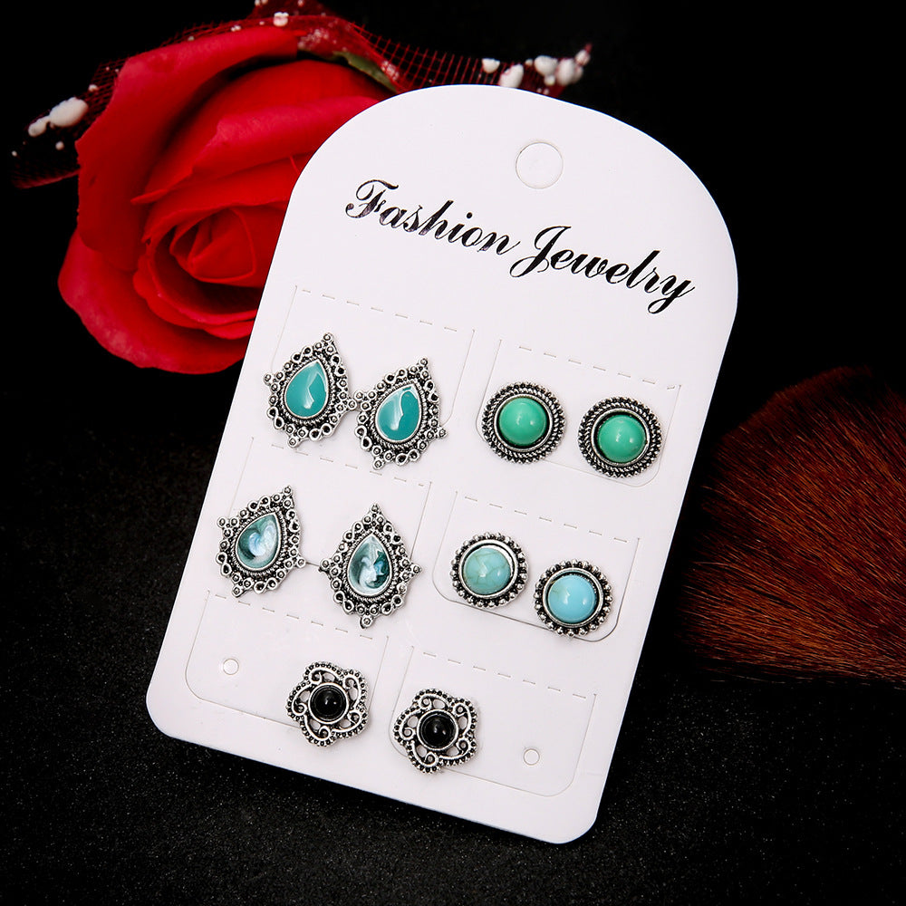 Wholesale Bohemian Turquoise Earrings Set 5 Pairs Jewelry Accessory Boutique Resale