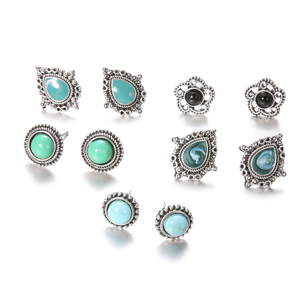 Wholesale Bohemian Turquoise Earrings Set 5 Pairs Jewelry Accessory Boutique Resale
