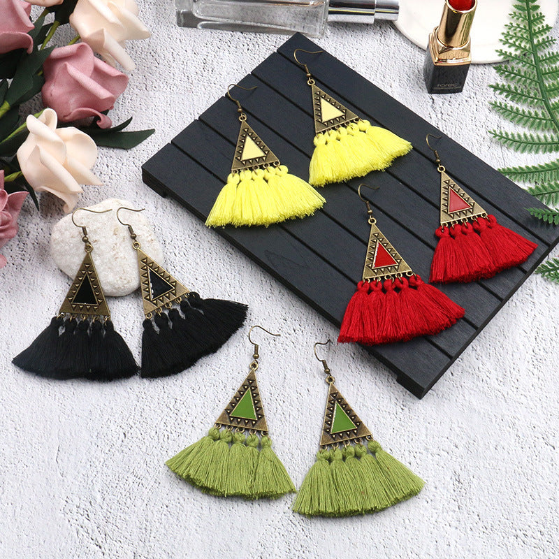 Wholesale Fashion Long Wool Tassel Earrings Statement Dangles Party Wear Boutique Resale
