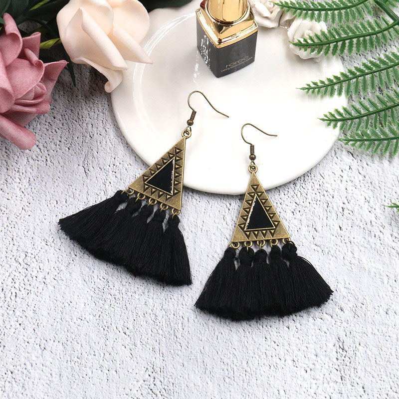 Wholesale Fashion Long Wool Tassel Earrings Statement Dangles Party Wear Boutique Resale