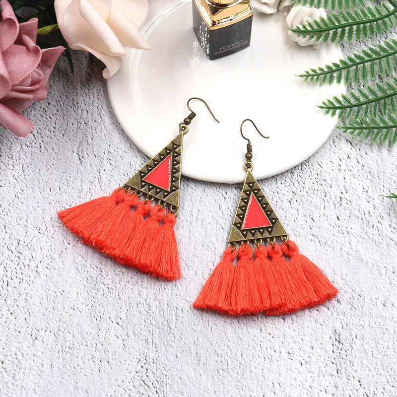 Wholesale Fashion Long Wool Tassel Earrings Statement Dangles Party Wear Boutique Resale