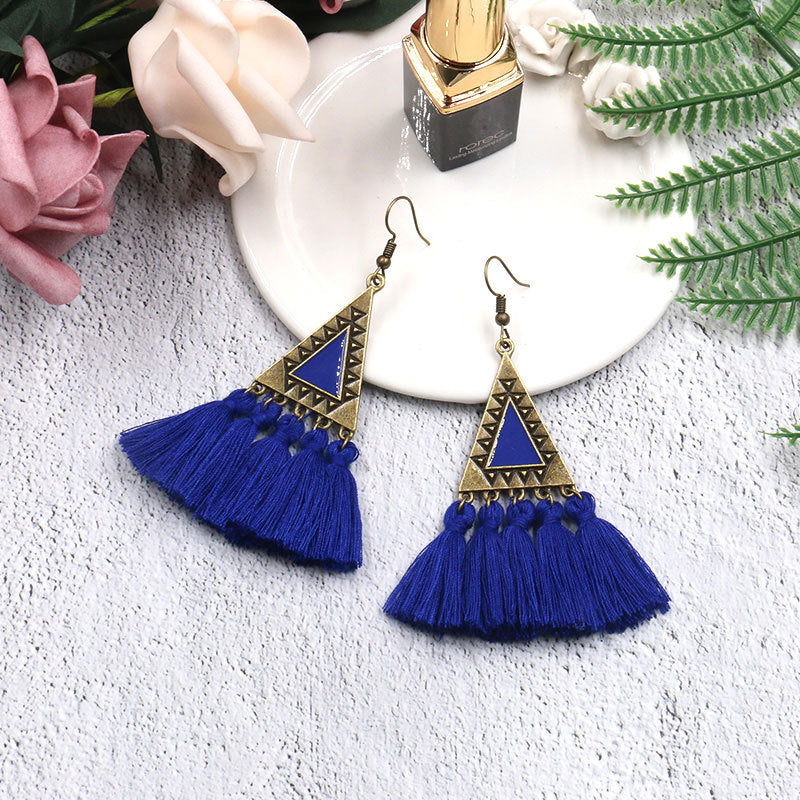 Wholesale Fashion Long Wool Tassel Earrings Statement Dangles Party Wear Boutique Resale