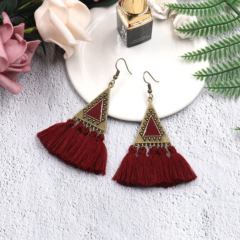 Wholesale Fashion Long Wool Tassel Earrings Statement Dangles Party Wear Boutique Resale