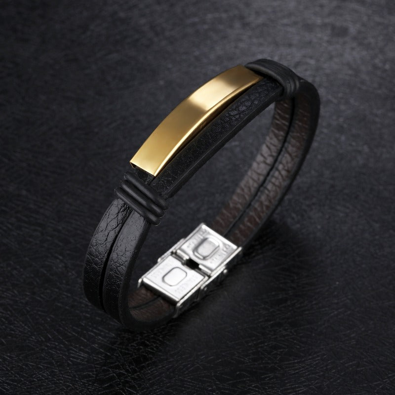 Wholesale Fashion Black Stainless Steel Men's Leather Bracelets ACC-BT-OPK005