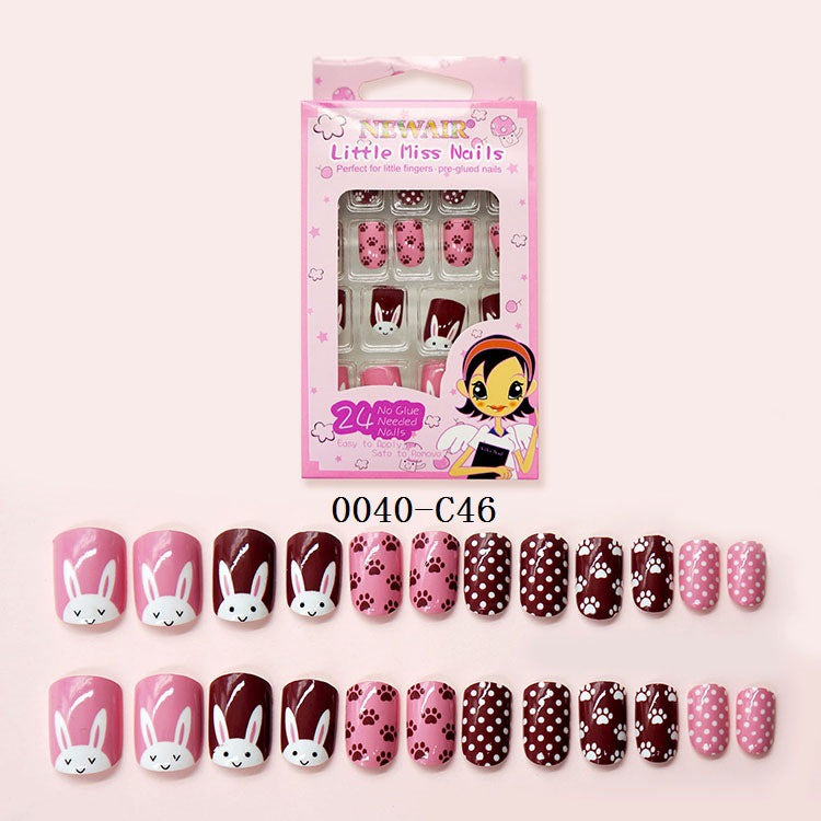 Wholesale Children's Press on Nails Kits 24 Solid Color Back Glue Nail Art Pieces ACC-NS-XKQ004