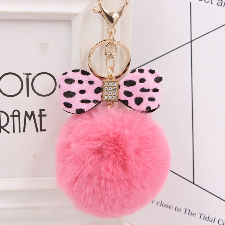 Wholesale 8CM Leopard Print Bow Fur Ball Alloy Keychain