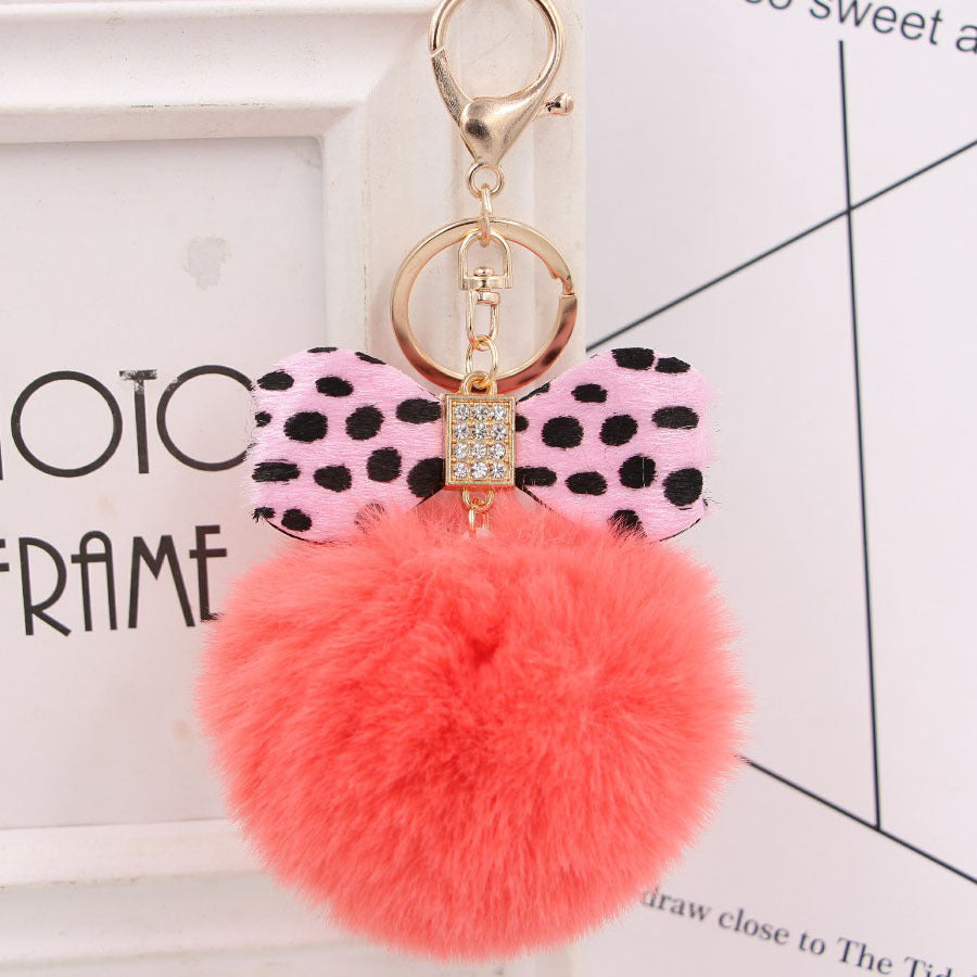 Wholesale 8CM Leopard Print Bow Fur Ball Alloy Keychain