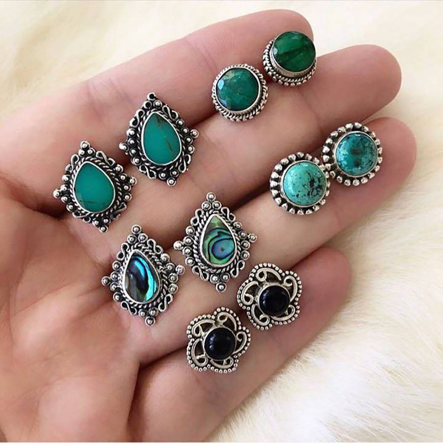 Wholesale Bohemian Turquoise Earrings Set 5 Pairs Jewelry Accessory Boutique Resale