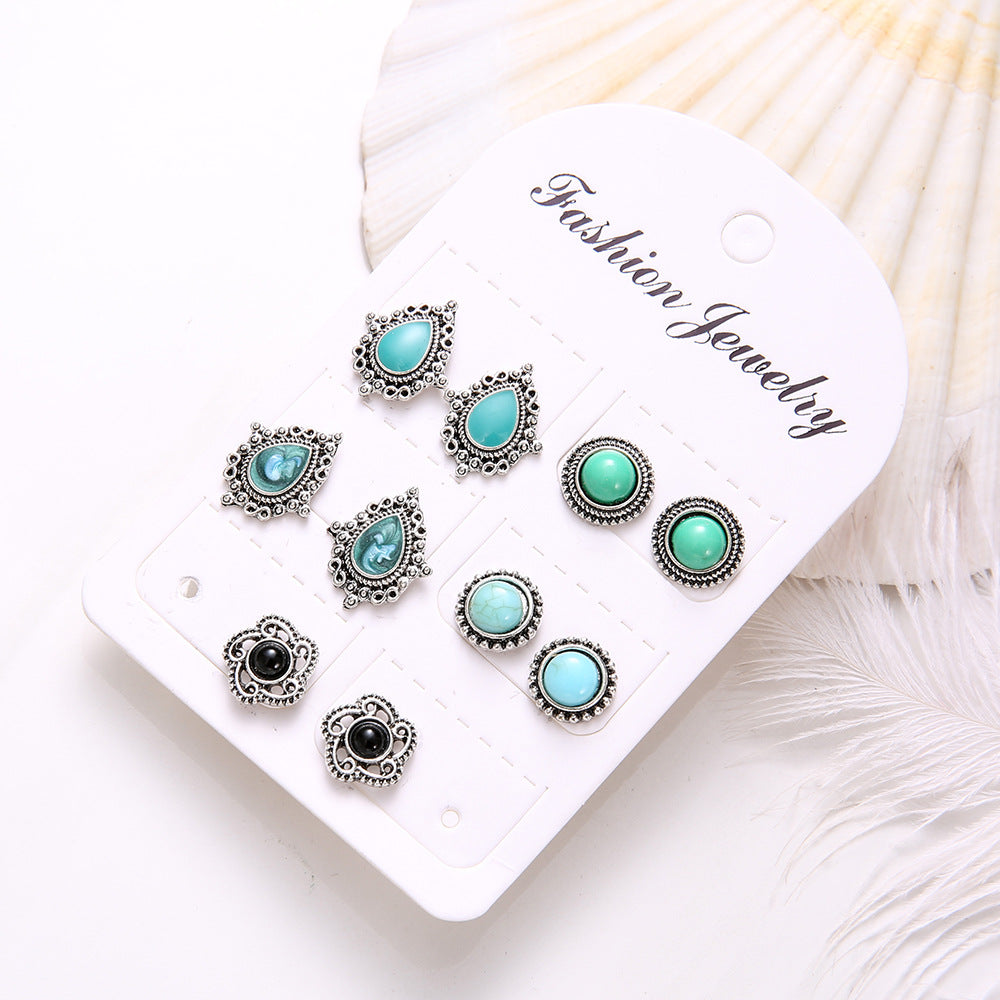 Wholesale Bohemian Turquoise Earrings Set 5 Pairs Jewelry Accessory Boutique Resale