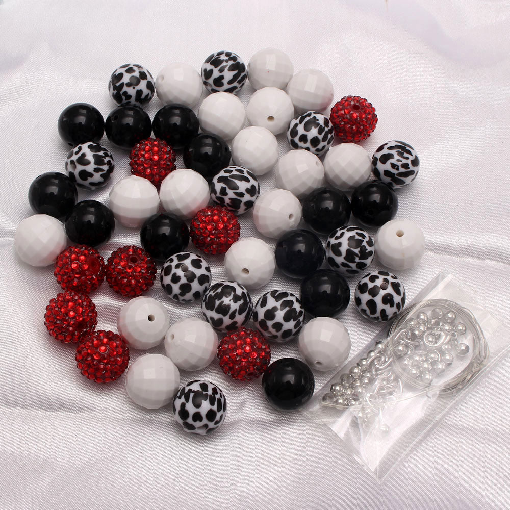 Wholesale 50pcs Mixed Color 20MM Cow Pattern Acrylic Bubblegum Beads ACC-BDS-NiJia034