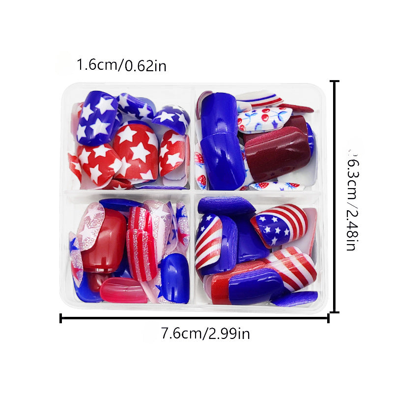 Wholesale 96 Pieces/4 Boxes American Independence Day Glitter Powder Five-pointed Star Manicure Press-on Nails Kits Nail Stickers ACC-NS-GuaiXL034