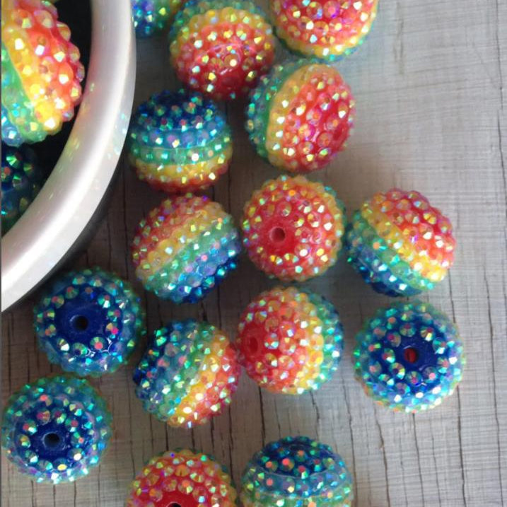 Wholesale 5pcs 22MM Rainbow Color Stripe Resin Beads Bubblegum Beads