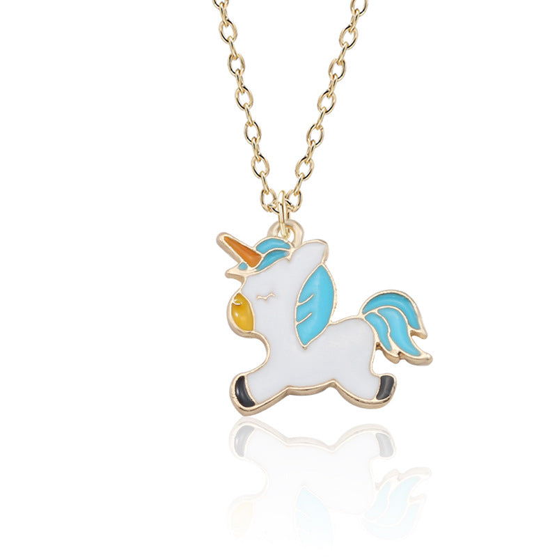 Wholesale Cute Unicorn Pegasus Shape Seven Color Oil Drop Necklaces ACC-NE-Tiangao009