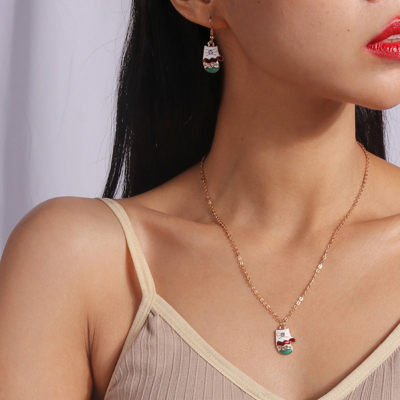 Wholesale Santa Claus Elk Cane Christmas Tree Snowman Necklaces Earrings Set ACC-NE-YueSen005